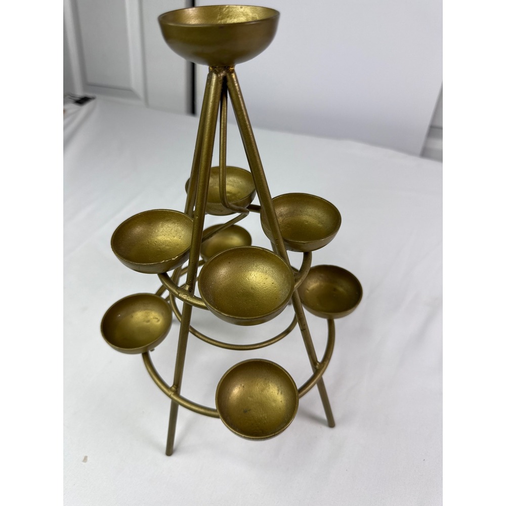 Vintage Gold Tiered Metal Candle Holder Tree Pyramid Tea Light Votive 12.5in